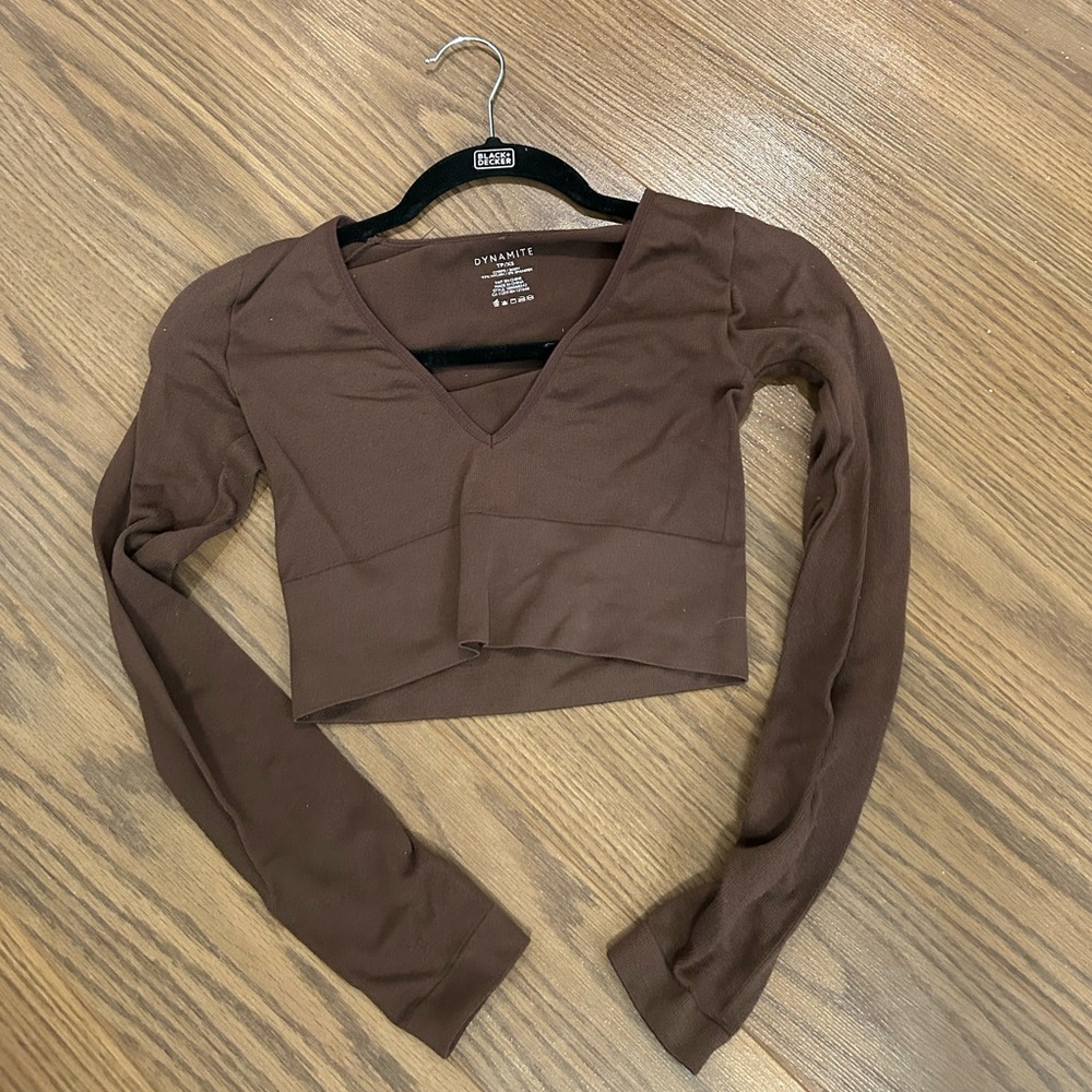 Dynamite brown fitted crop top